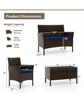 8 Piece Outdoor Wicker Furniture Set Patio Rattan Conversation Set  w/ Chair  Loveseat Cushions