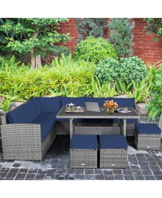 7 Piece Outdoor Rattan Sectional Sofa Set Patio Conversation Set w/ Cushions