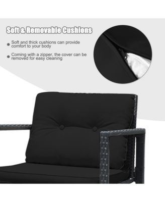 Set of 3 Rattan Patio Furniture Set Rocking Chair Set w/ Cushions Table