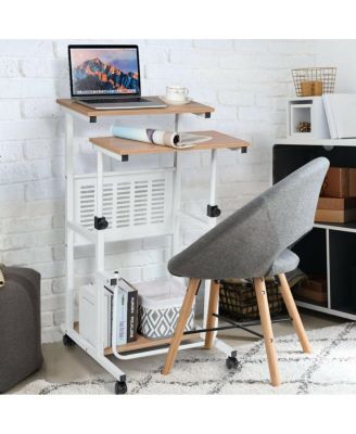 Height Adjustable Mobile Computer Stand-Up Desk with 2 Modes
