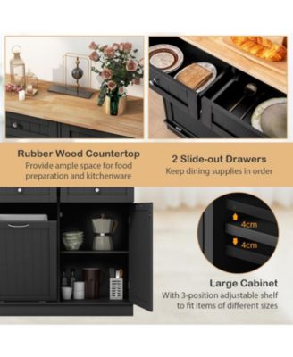 Rubber Wood Kitchen Trash Cabinet with Single Trash Can Holder and Adjustable Shelf