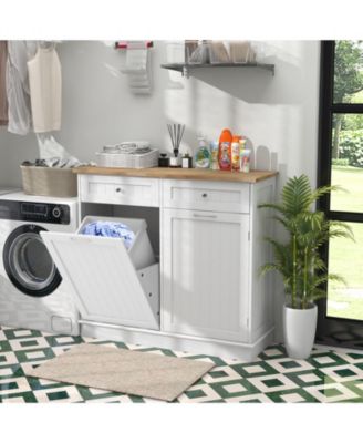 Kitchen Tilt Out Trash Cabinet with 2 Drawers and Adjustable Shelf