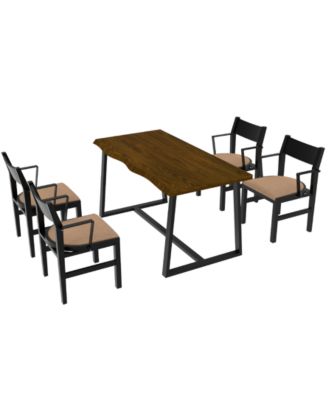 4-Person Dining Table Set with Chairs and Bench-Irregular Design Wood-4