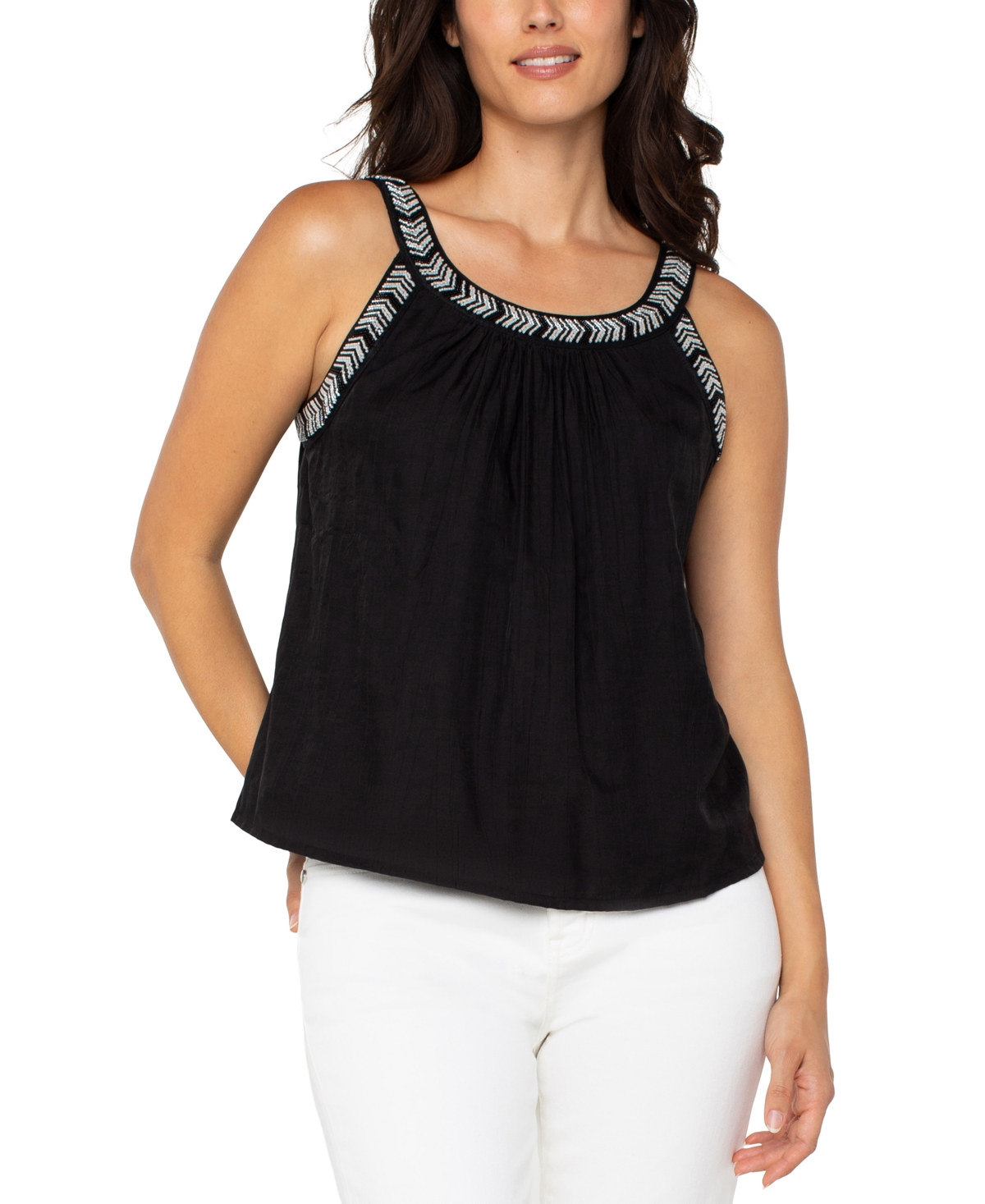 Women's Sleeveless Beaded Tank Top - Black