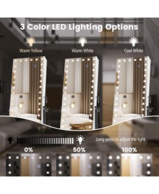 3-Color 46 LED Lights Mirror Jewelry Cabinet Armoire Adjustable Height with Wheels