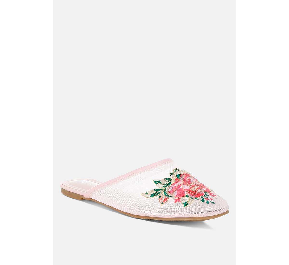 Shara Floral Embroidered Mesh Mules - White
