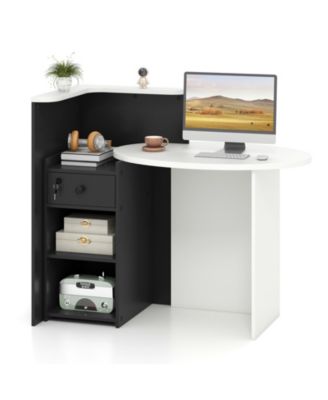 Reception Office Desk with Open Shelf and Lockable Drawer
