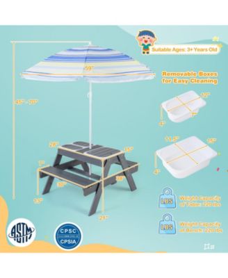 Kids Picnic Table Set with 3 Removable Bins