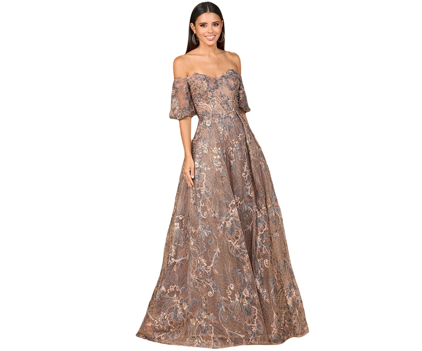 Женские платья Lara Off Shoulder Lace Ballgown, цвет: Бронзовый разноцветный — фото 1