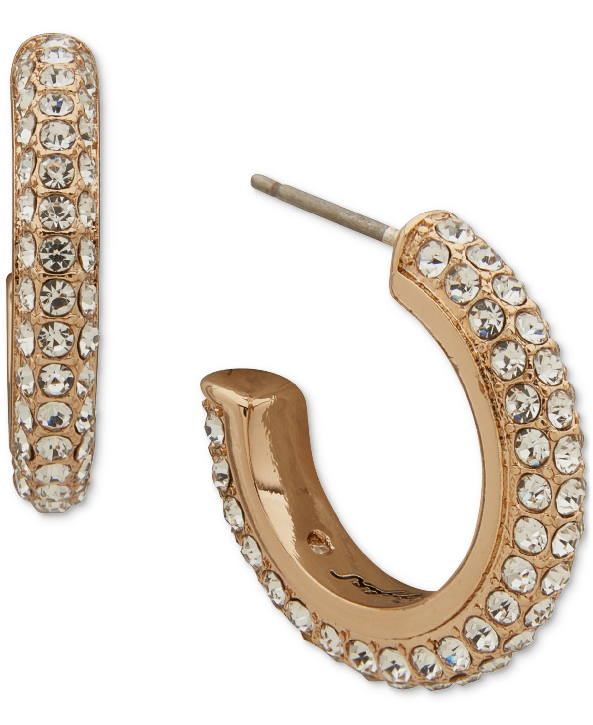 Gold-Tone Crystal Pave Small Hoop Earrings. 0.52" - Crystal White