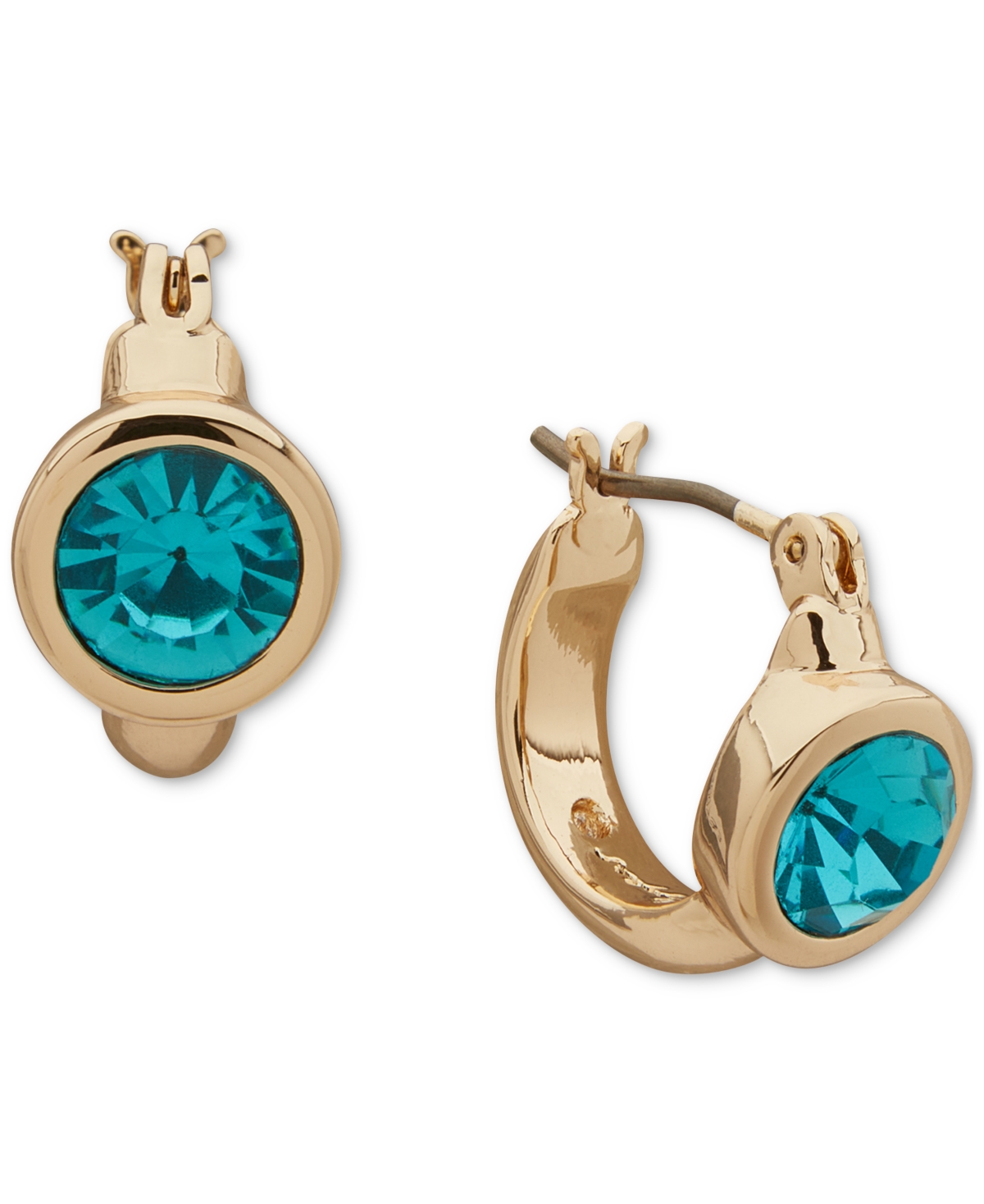 Karl Lagerfeld Gold-tone Stone Bezel Extra Small Huggie Hoop Earrings, 0.34" In Navy