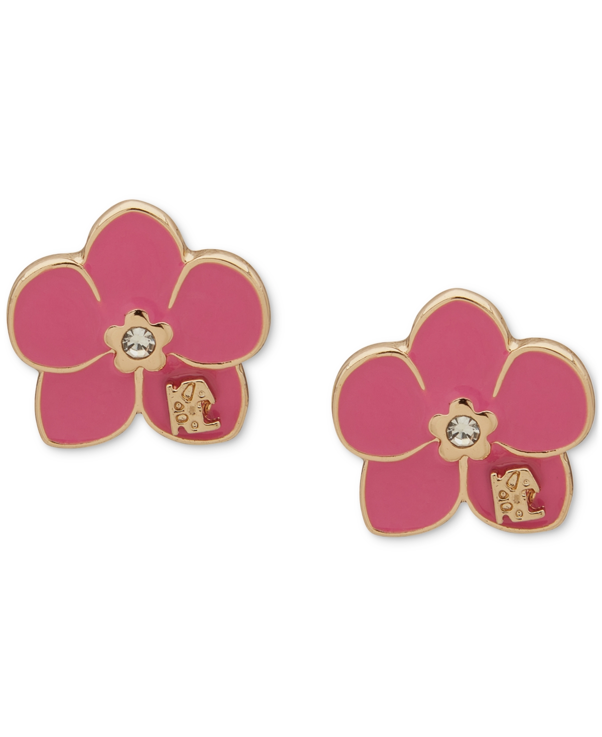 Karl Lagerfeld Gold-tone Crystal Epoxy Orchid Stud Earrings In Pink