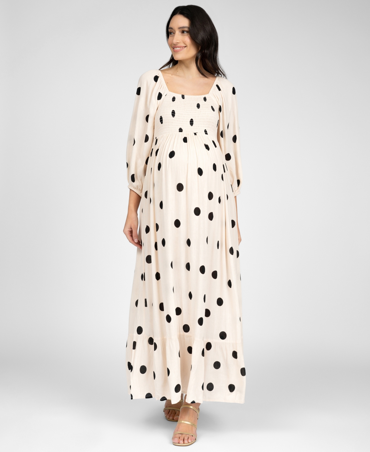 Shop Seraphine Women's Maternity Shirred Bodice Midi Dress In Dot