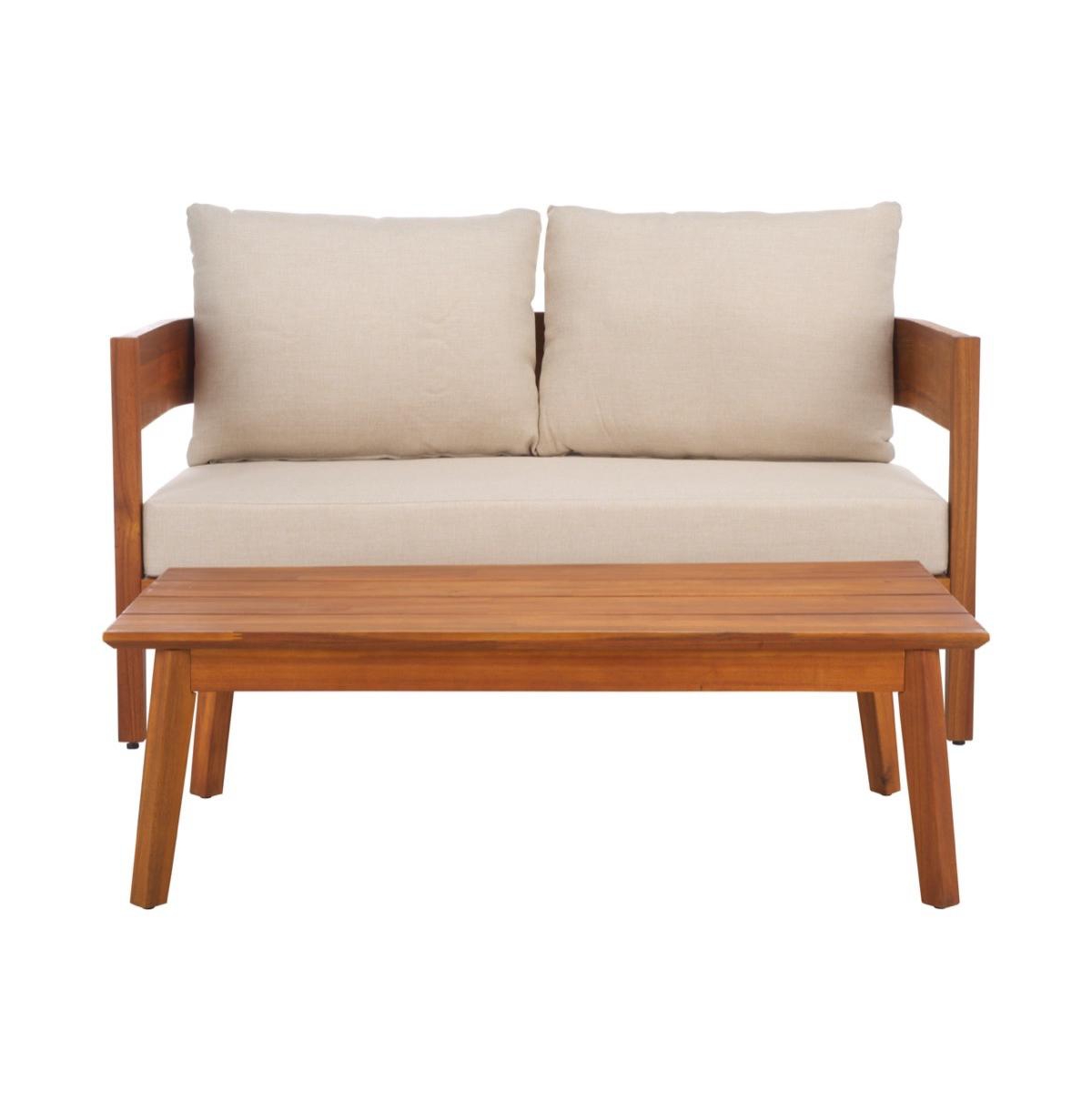 Theo Outdoor Bench And Table Set - Natural/taupe
