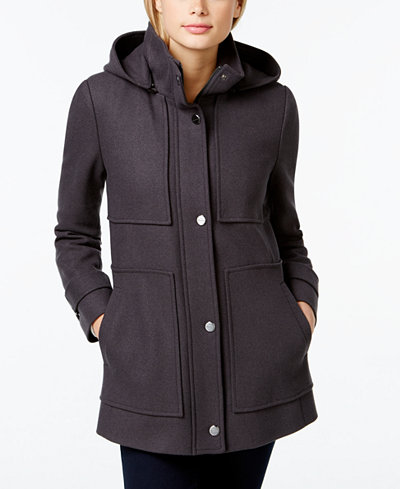 Kenneth Cole Seamed Hooded Babydoll Coat