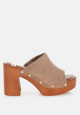 Masaki Soft Suede Leather Wooden Clogs
