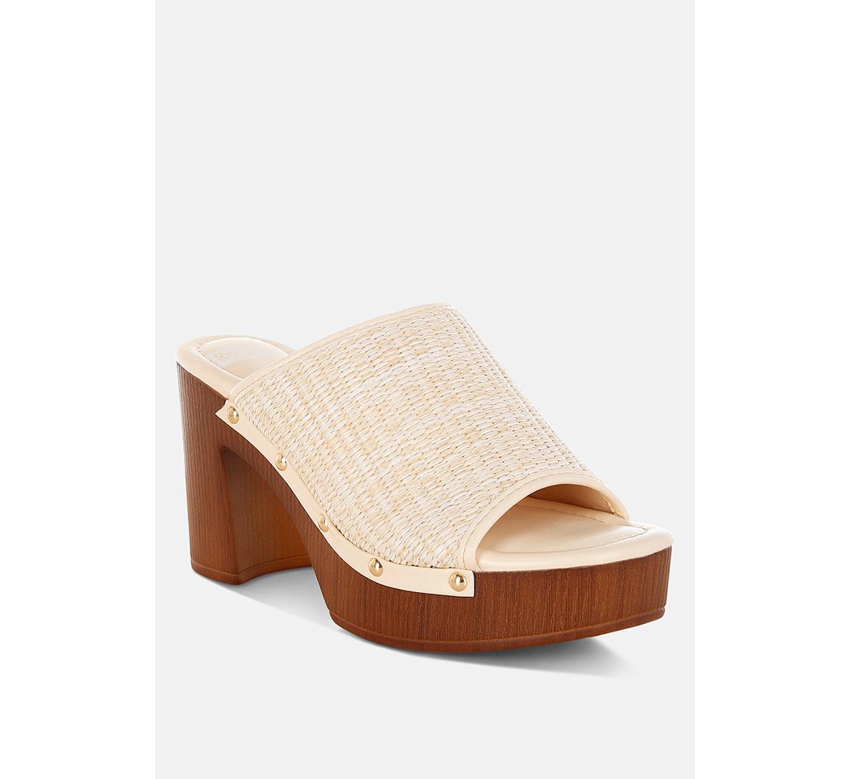 Marengo Raffia Wooden Clogs - Beige