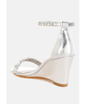Jumera Metallic Pearl Embellished Wedges