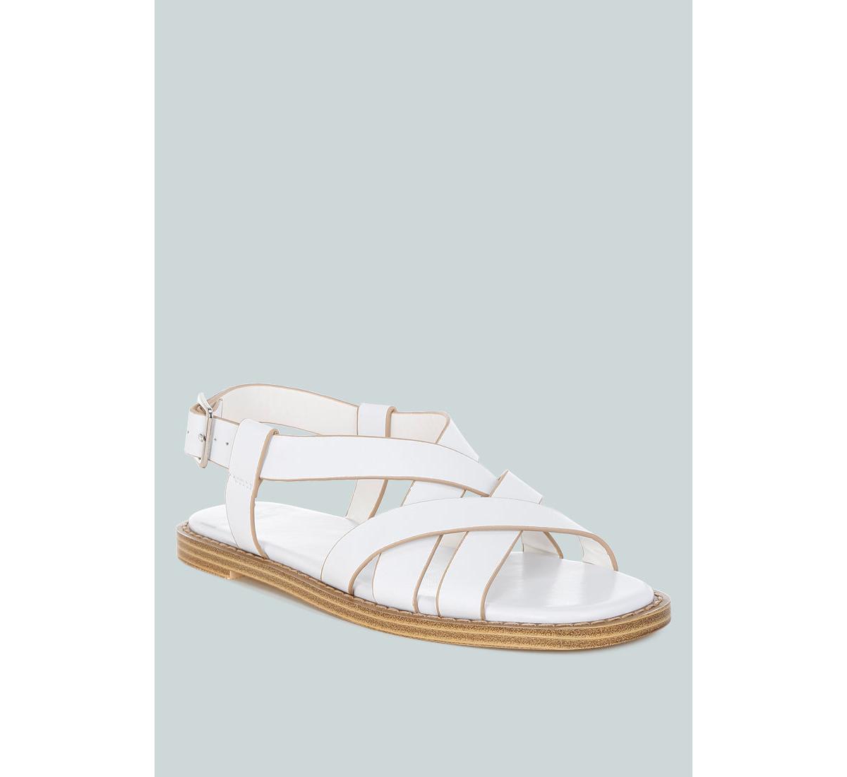 Kapaka Real Leather Flat Gladiator Sandals - Beige