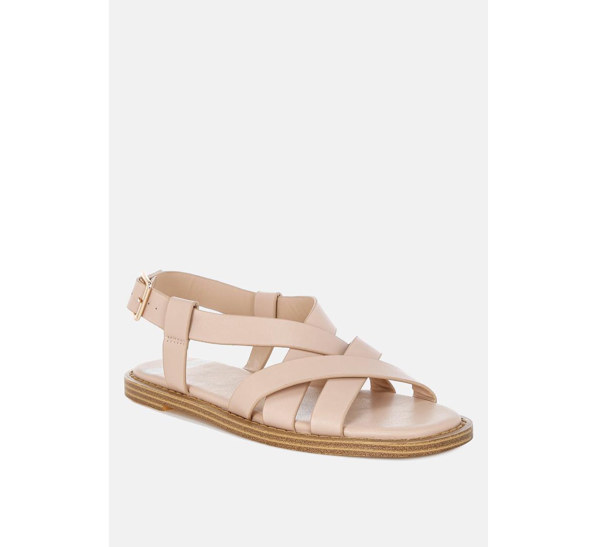 Kapaka Real Leather Flat Gladiator Sandals - Beige