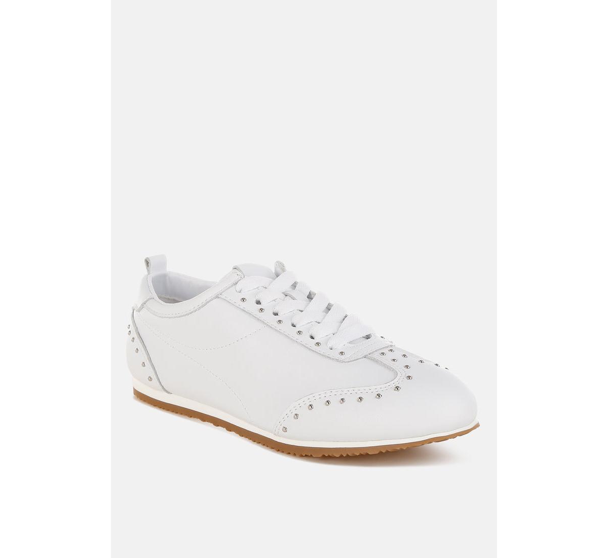 Odaya Studded Real Soft Leather Sneakers - White