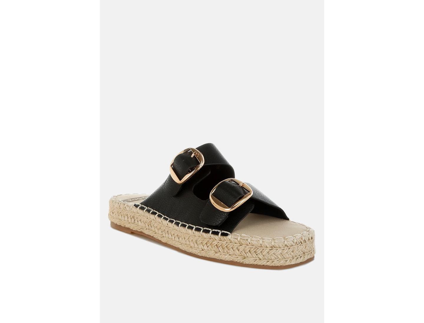 Женские сандалии Rag & Co Palala Genuine Soft Leather Square Toe Espadrilles, цвет: Чёрный — фото 1