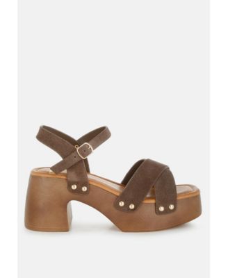 Rag and Co Womens Pikansa Studded Real Suede Clog Sandals