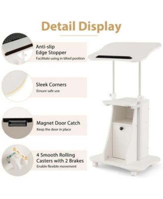 Adjustable Mobile Standing Desk Cart with Tilt Desktop and Cabinet