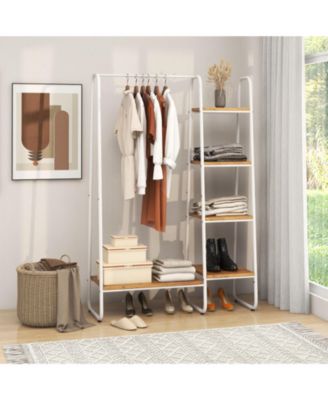 Clothes Rack Free Standing Storage Tower with Hanging Bar