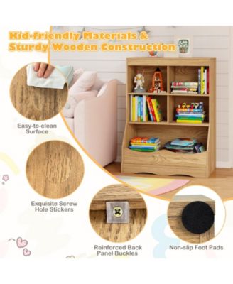 34.5" Kids Bookshelf with 5 Bins for Playroom and Living Room