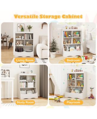 34.5" Kids Bookshelf with 5 Bins for Playroom and Living Room