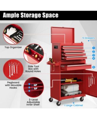 2-in-1 Rolling Tool Chest with 5 Sliding Lockable Drawers