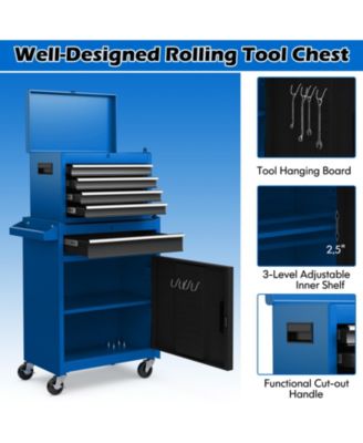 2-in-1 Rolling Tool Chest with 5 Sliding Lockable Drawers