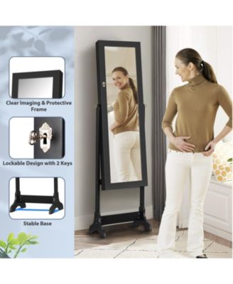 Lockable Mirrored Jewelry Cabinet Armoire Storage Organizer Box