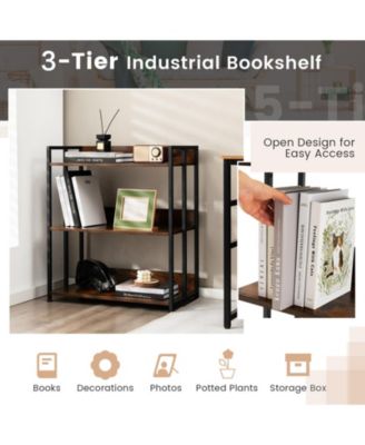 3-Tier Industrial Bookshelf Storage Shelf Display Rack with Adjustable Shelves-3-Tier