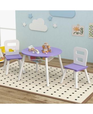Wood Activity Kids Table and Chair Set with Center Mesh Storage
