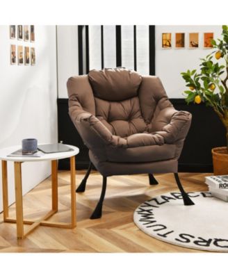 Modern Polyester Fabric Lazy Chair with Steel Frame and Side Pocket