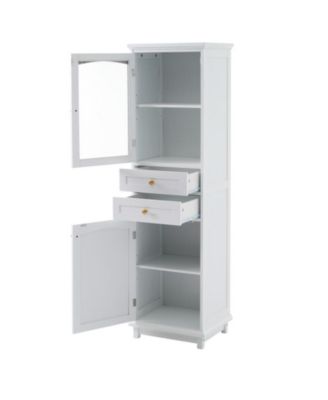 63" MDF Tall Bathroom Storage Cabinet with Glass Doors, Drawers and Adjustable Shelves