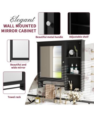 Wall Mounted Bathroom Storage Cabinet, Medicine Cabinets with large mirror door, adjustable shelves and three open storage levels