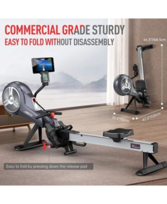 Rowing Machine, Air Magnetic Foldable Rowing Machines for Home Use, Rower Machine with 49.5" Rail, Backlit Monitor, Bluetooth, App Supported, Tablet Holder