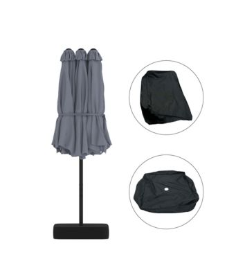 15 ft. Large Market Double Sided Umbrella Outdoor Patio Umbrella in Blue with Crank Handle, for Poolside Lawn Garden