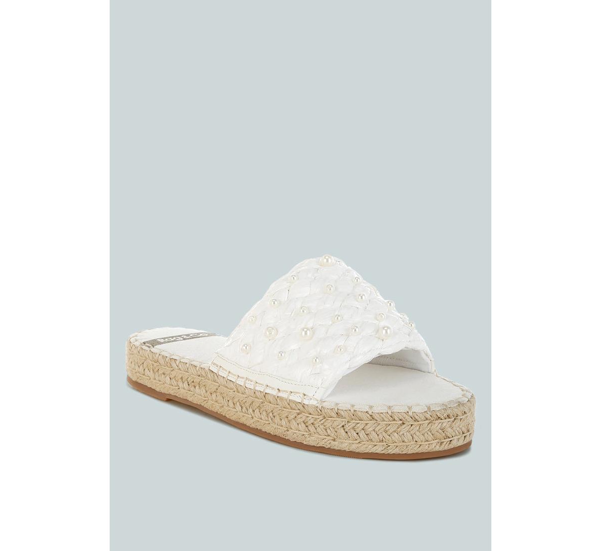 Yakna Pearl Embellished Woven Flats - White
