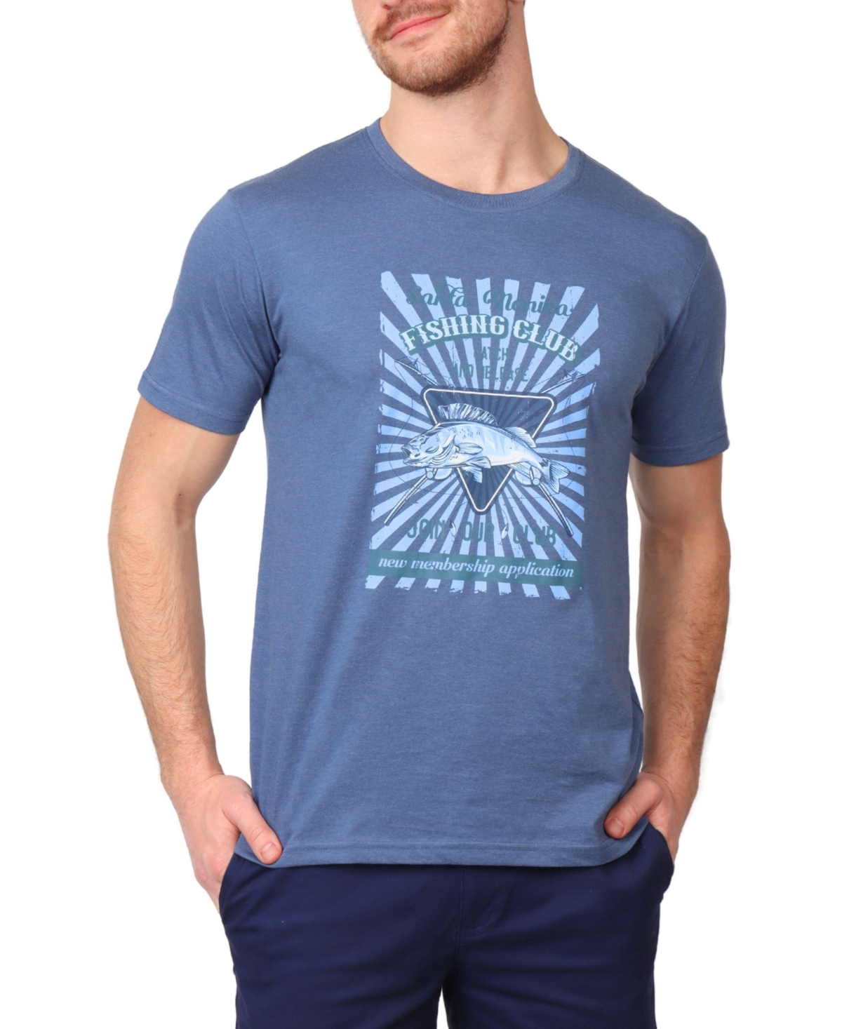 Men's Fishing Club Graphic T-Shirt - Denim blue heather