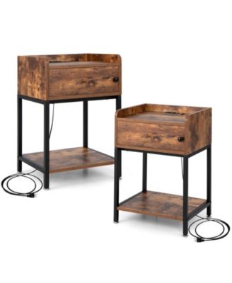 Lift Top End Table with Charging Station and Storage Shelves