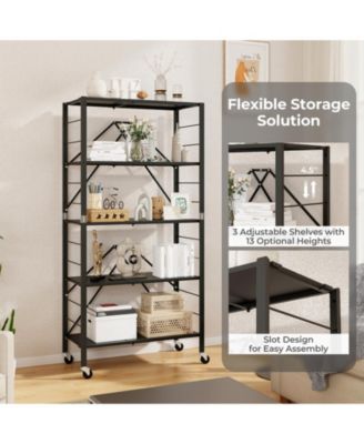 5-Tier Foldable Storage Shelf with Wheels