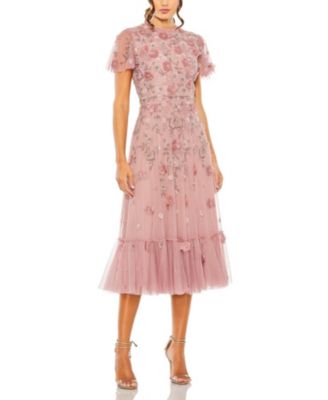 Women's Embellished High Neck Cap Sleeve A Line Dress