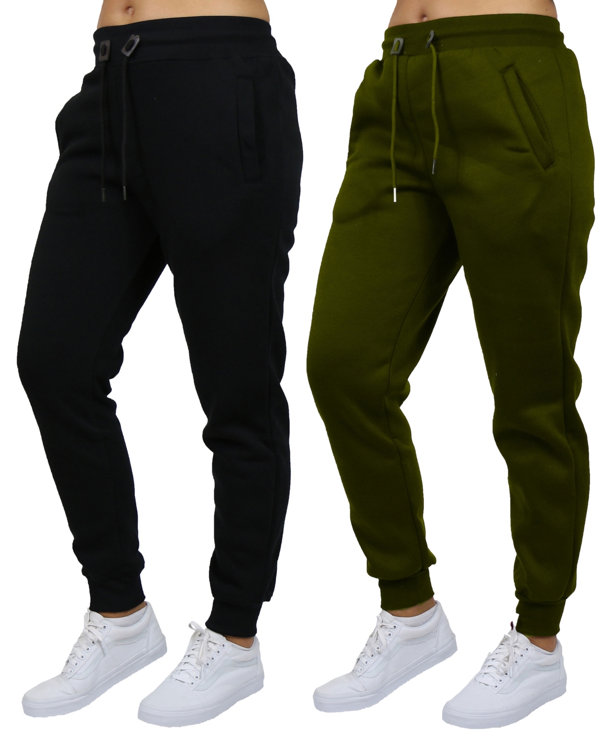 Galaxy By Harvic Women's Loose Fit Fleece Lined Jogger Sweatpants-2 Pack In Black-olive