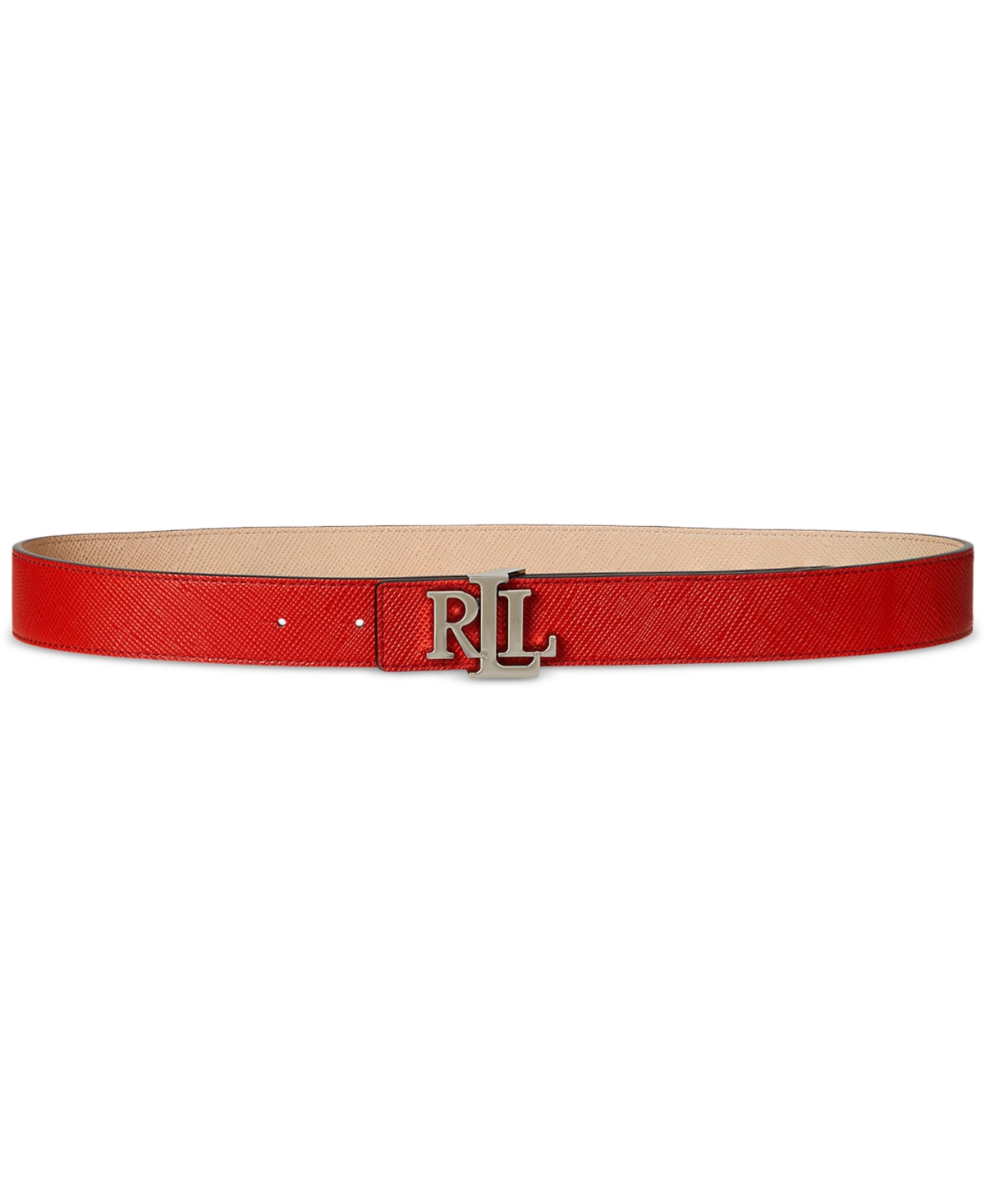 Logo Reversible Crosshatch Leather Belt - Bright Vermillion/sand Dune