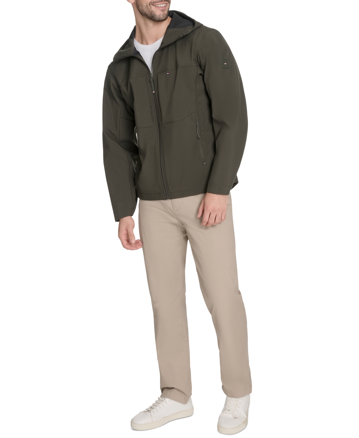 Tommy Hilfiger Men's Softshell Rain Hoodie In Olive