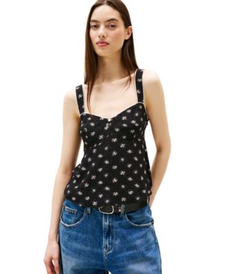 Women's Floral-Print Sweetheart Tank Top